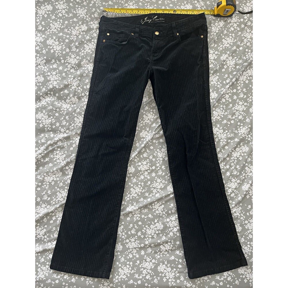Y2K Juicy Couture Black Corduroy Pinstripe Flare Pants Low Rise Womens Size 32